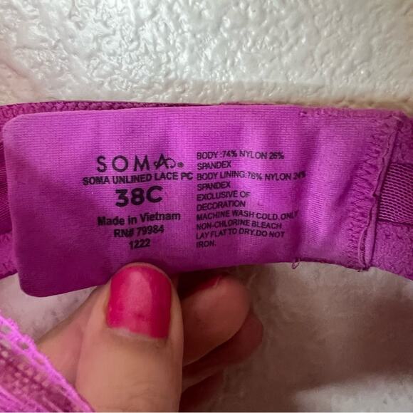 SOMA 1222 orchid daze purple pink unlined lace PC perfect coverage bra 38C - Picture 5 of 7